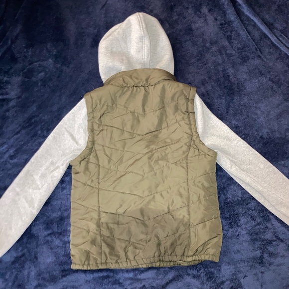 Wet seal hoodie styled with a “vest” detail, olive green and grey, size medium - Picture 4 of 4